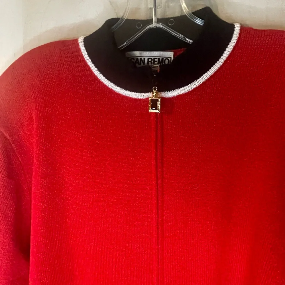 Sam Remo‎ by Laura knits red black cardigan sweater front zip size large vintage